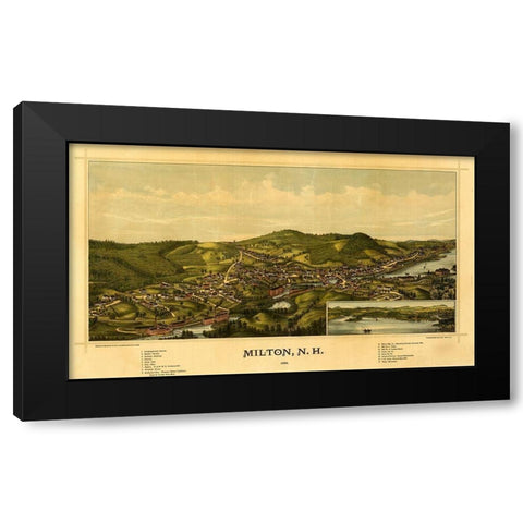 Milton-New Hampshire 1888 Black Modern Wood Framed Art Print with Double Matting by Vintage Maps