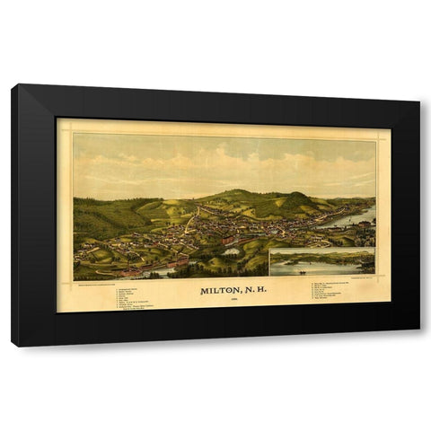 Milton-New Hampshire 1888 Black Modern Wood Framed Art Print by Vintage Maps