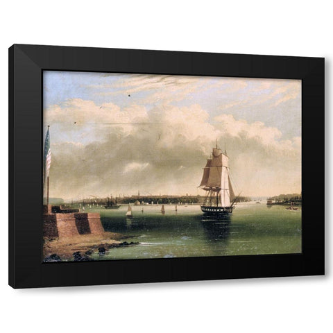 Bay and Harbor of New York from Bedlows Island Black Modern Wood Framed Art Print by Coates, Edmund C.