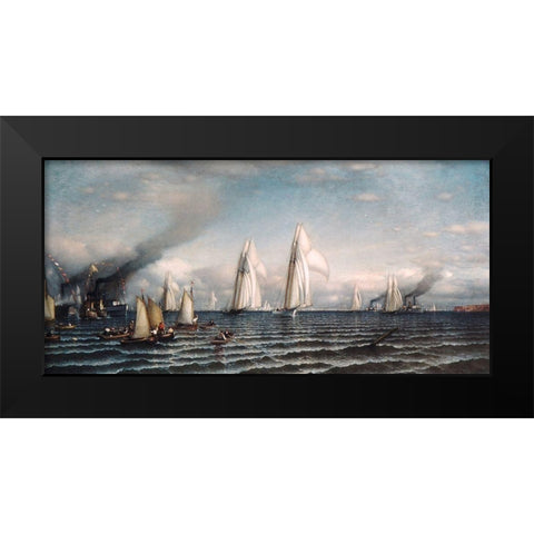 Finishâ€”First International Race for Americas Cup, August 8, 1870 Black Modern Wood Framed Art Print by Colman, Samuel