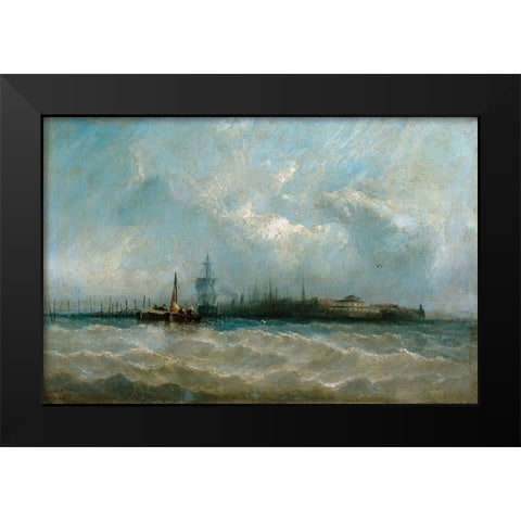 New York from the Harbor Showing the Battery and Castle Garden Black Modern Wood Framed Art Print by Copestick, Alfred