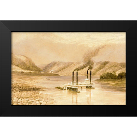 The Ohio River near Wheeling, West Virginia Black Modern Wood Framed Art Print by Cranstone, Lefevre James