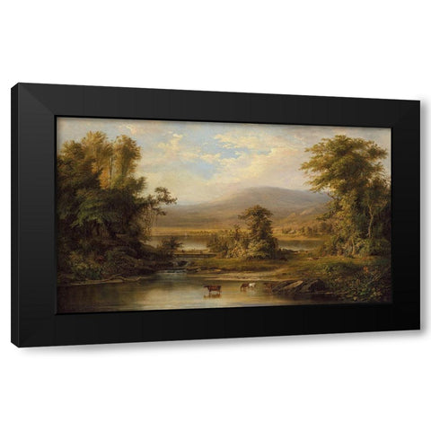 Landscape with Cows Watering in a Stream Black Modern Wood Framed Art Print by Duncanson, Robert S.