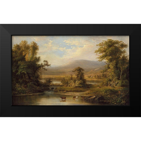 Landscape with Cows Watering in a Stream Black Modern Wood Framed Art Print by Duncanson, Robert S.