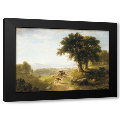 River Scene Black Modern Wood Framed Art Print with Double Matting by Durand, Asher Brown