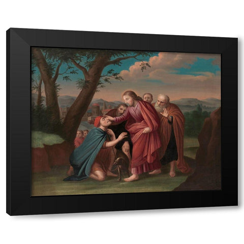 Christ Healing the Blindman Black Modern Wood Framed Art Print by Duyckinck, Gerardus
