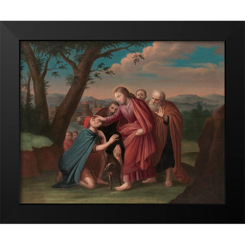 Christ Healing the Blindman Black Modern Wood Framed Art Print by Duyckinck, Gerardus