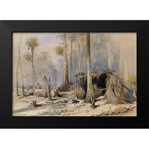 The Cypress-Shingle Yard, Ocklawaha River, Florida Black Modern Wood Framed Art Print by Fenn, Harry