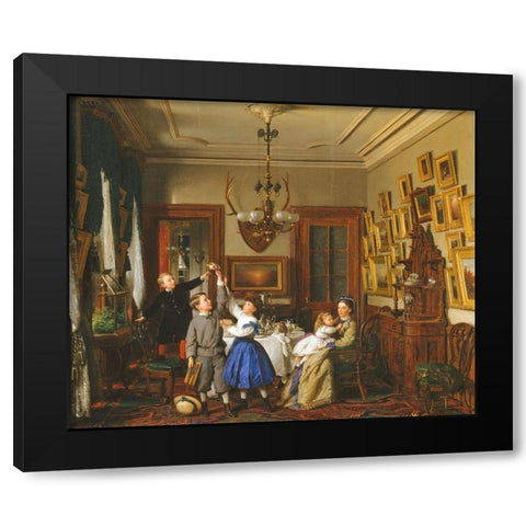 The Contest for the Bouquet: The Family of Robert Gordon in Their New York Dining-Room Black Modern Wood Framed Art Print with Double Matting by Guy, Seymour Joseph