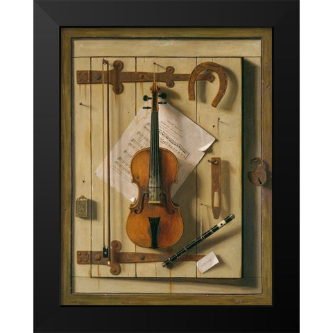Still Lifeâ€”Violin and Music Black Modern Wood Framed Art Print by Harnett, William Michael