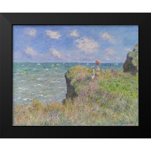 Cliff Walk at Pourville Black Modern Wood Framed Art Print by Monet, Claude