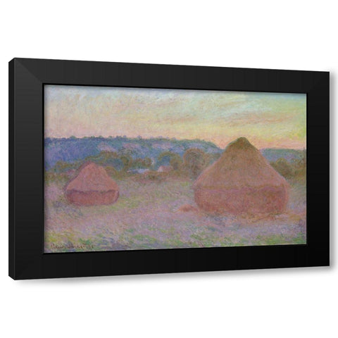 Stacks of Wheat (End of Day, Autumn) Black Modern Wood Framed Art Print with Double Matting by Monet, Claude