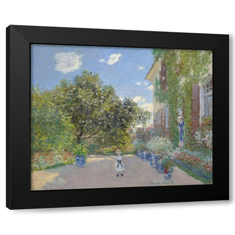 The Artistâ€™s House at Argenteuil Black Modern Wood Framed Art Print with Double Matting by Monet, Claude
