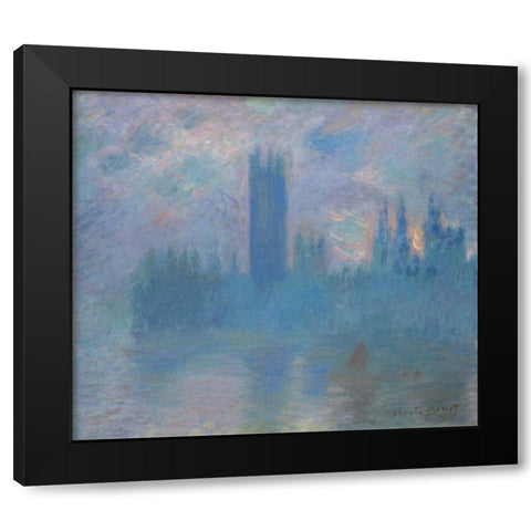 Houses of Parliament, London Black Modern Wood Framed Art Print by Monet, Claude
