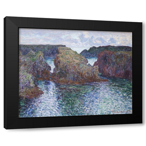 Rocks at Port-Goulphar, Belle-ile Black Modern Wood Framed Art Print with Double Matting by Monet, Claude