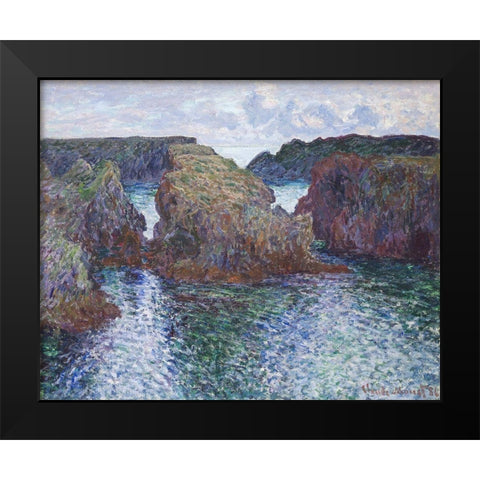 Rocks at Port-Goulphar, Belle-ile Black Modern Wood Framed Art Print by Monet, Claude