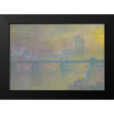 Charing Cross Bridge, London Black Modern Wood Framed Art Print by Monet, Claude