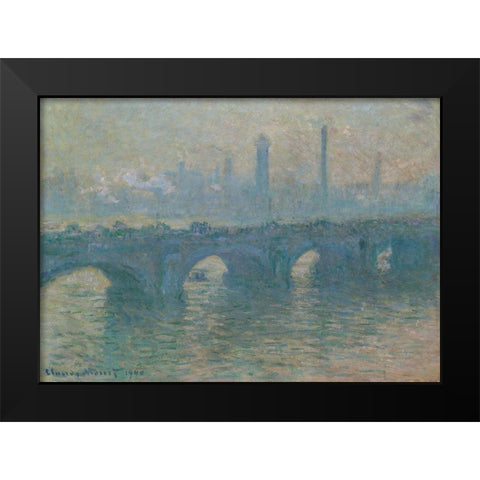 Waterloo Bridge, Gray Weather Black Modern Wood Framed Art Print by Monet, Claude
