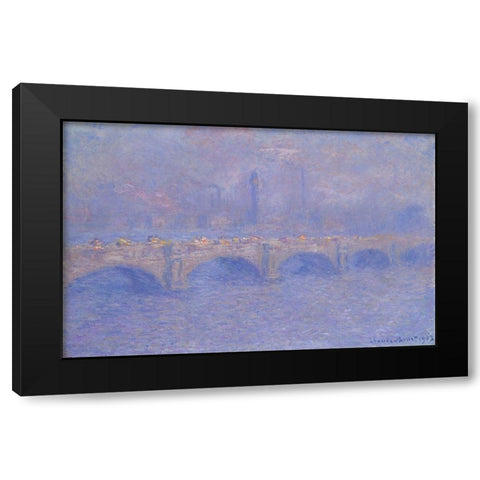 Waterloo Bridge, Sunlight Effect Black Modern Wood Framed Art Print by Monet, Claude