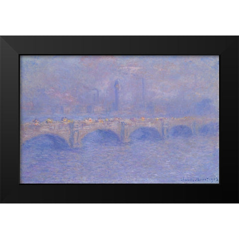 Waterloo Bridge, Sunlight Effect Black Modern Wood Framed Art Print by Monet, Claude