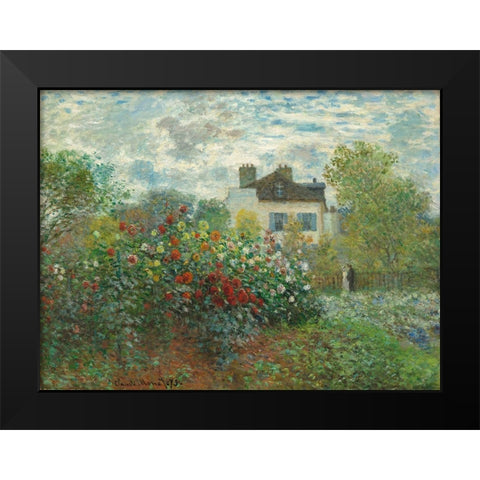 The Artists Garden in Argenteuil Black Modern Wood Framed Art Print by Monet, Claude