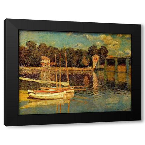 Bridge in Argenteuil Black Modern Wood Framed Art Print with Double Matting by Monet, Claude