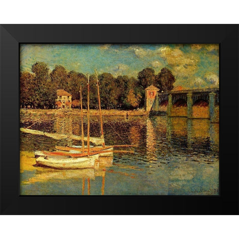 Bridge in Argenteuil Black Modern Wood Framed Art Print by Monet, Claude
