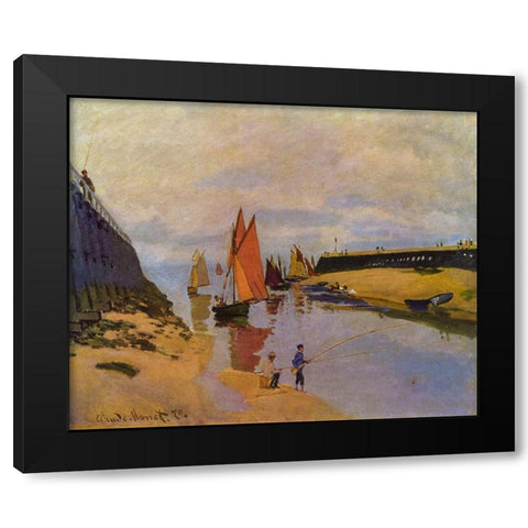Port of Trouville Black Modern Wood Framed Art Print by Monet, Claude