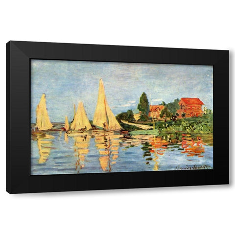 Regatta in Argenteuil Black Modern Wood Framed Art Print with Double Matting by Monet, Claude