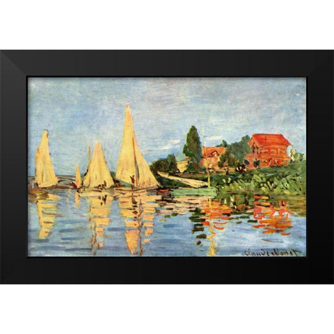 Regatta in Argenteuil Black Modern Wood Framed Art Print by Monet, Claude