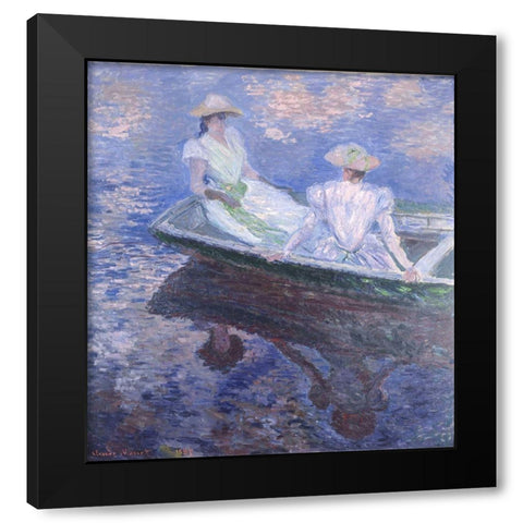 On the Boat Black Modern Wood Framed Art Print with Double Matting by Monet, Claude