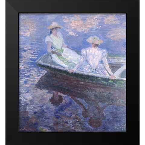 On the Boat Black Modern Wood Framed Art Print by Monet, Claude