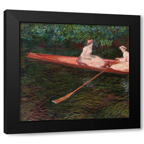 Canoe Black Modern Wood Framed Art Print by Monet, Claude