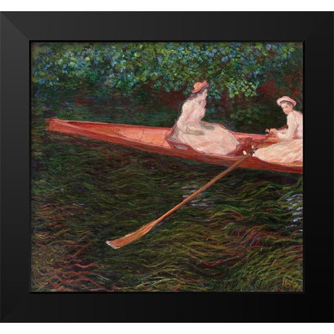 Canoe Black Modern Wood Framed Art Print by Monet, Claude