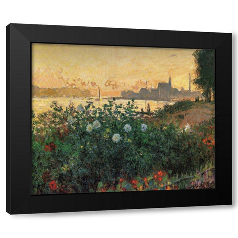 Flowered Riverbank, Argenteuil Black Modern Wood Framed Art Print by Monet, Claude