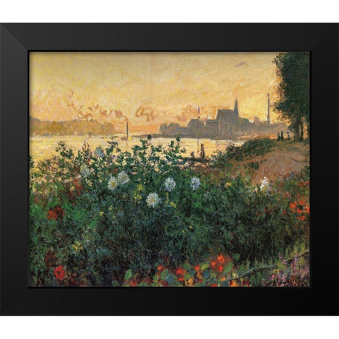 Flowered Riverbank, Argenteuil Black Modern Wood Framed Art Print by Monet, Claude