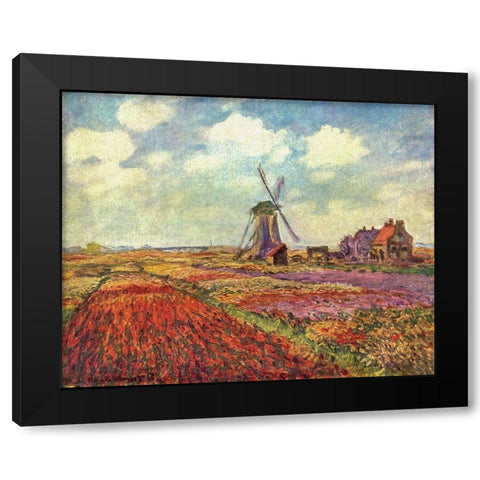 Tulip Field Black Modern Wood Framed Art Print by Monet, Claude
