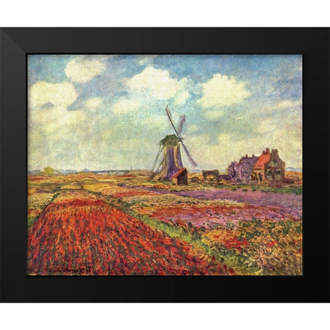 Tulip Field Black Modern Wood Framed Art Print by Monet, Claude