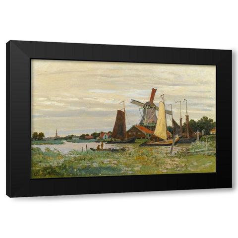 Un Moulin Ã  Zaandam Black Modern Wood Framed Art Print by Monet, Claude