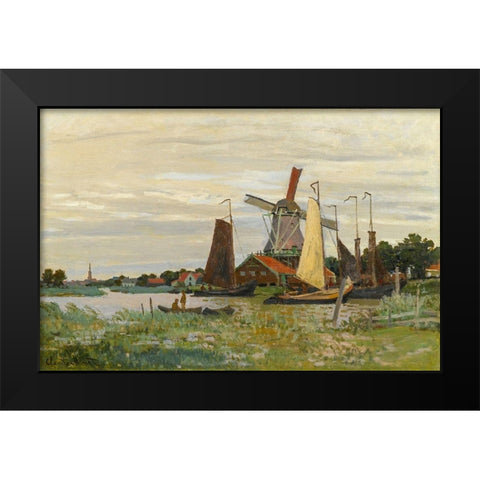 Un Moulin Ã  Zaandam Black Modern Wood Framed Art Print by Monet, Claude