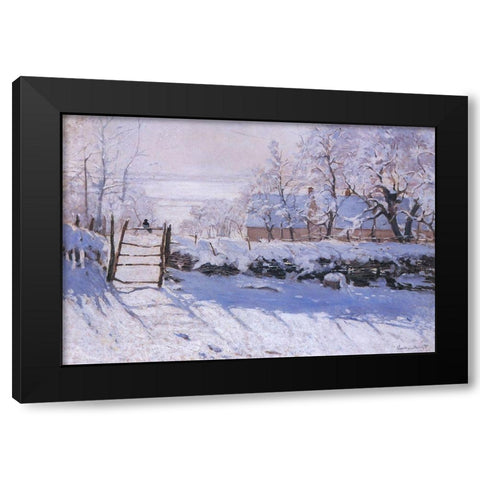The magpie Black Modern Wood Framed Art Print by Monet, Claude