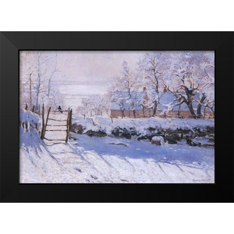 The magpie Black Modern Wood Framed Art Print by Monet, Claude