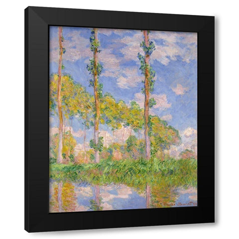 Poplars in the sun Black Modern Wood Framed Art Print by Monet, Claude