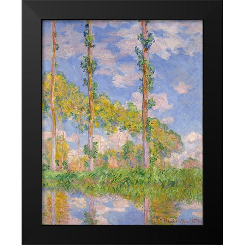Poplars in the sun Black Modern Wood Framed Art Print by Monet, Claude