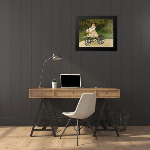 Jean Monet on his Hobby Horse Black Modern Wood Framed Art Print by Monet, Claude