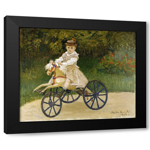 Jean Monet on his Hobby Horse Black Modern Wood Framed Art Print by Monet, Claude