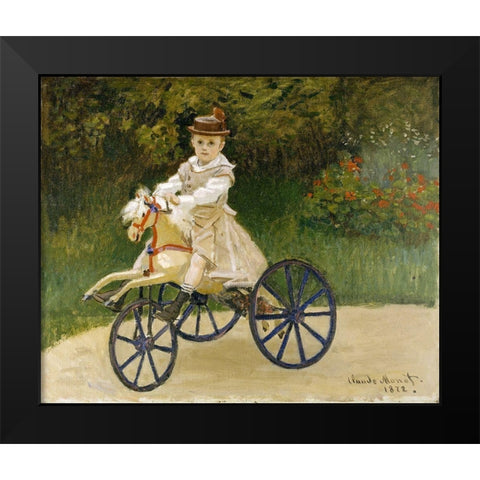 Jean Monet on his Hobby Horse Black Modern Wood Framed Art Print by Monet, Claude