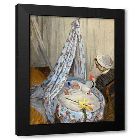 Jean Monet in the cradle Black Modern Wood Framed Art Print by Monet, Claude