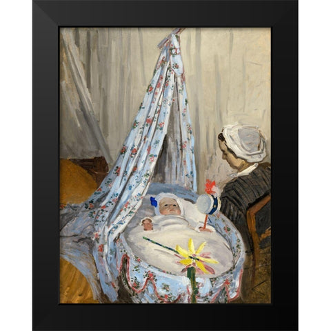 Jean Monet in the cradle Black Modern Wood Framed Art Print by Monet, Claude