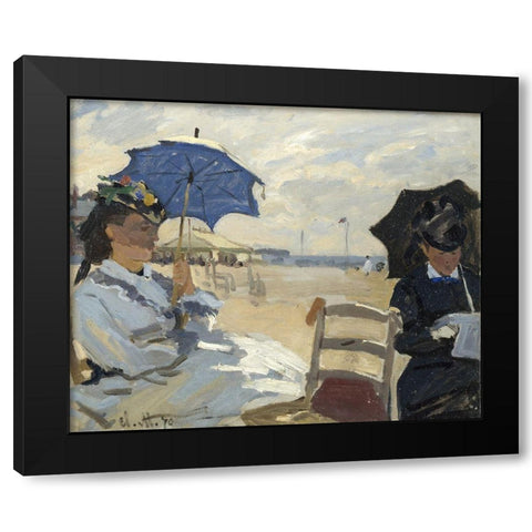 At the beach of Trouville Black Modern Wood Framed Art Print with Double Matting by Monet, Claude